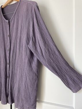 Maiwa Handprints Studio Linen Blend Button-Front Shirt in Dusty Lavender